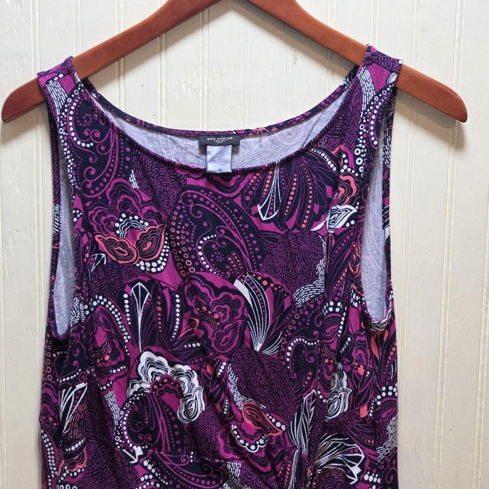 Ann Taylor Dress Womens 14 Purple Paisley Sleeveless Scoop‎ Neck Knee Length